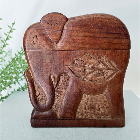 Wood Elephant Hand Carved Hinged Folding Cigarette Short Pencil Holder India - Picture 1 of 16